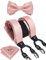 DiBanGu Paisleymuster Fliege und Träger für Herren, Smoking, strapazierfähig, 6 Clips, Hosenträger verstellbar, Y-Form, Herren-Hosenträger, 01 Blush Pink, Einheitsgröße