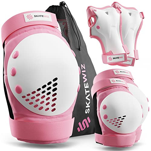 SKATEWIZ Inliner Schoner Erwachsene - Schoner Inliner Erwachsene Knieschoner - Schützer Skate Protektoren - Knie und Ellenbogenschützer Damen & Herren - SMASH Größe L/XL Pk Weiß