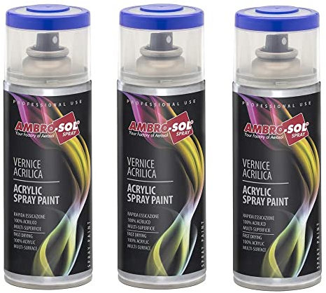 VIRSUS 3 Bombolette Spray di Smalto Acrilico Multiuso da 400ml, Vernice Brillante per interni ed esterni, smalto permanente per superfici in legno, metallo, vetro (Azzurro Cielo)