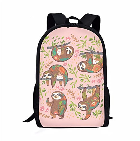 BYCHECAR Mädchen Schulrucksack für Jungen, Kinder Büchertasche mit Wasserflaschenhalter, Niedliches Faultier Rosa, Einheitsgröße