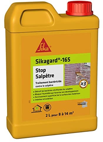 SIKA - Traitement bactéricide contre le salpêtre - Sikagard 165 Stop Salpêtre - Int/Ext - Multisupports - Bloque l'humidité - Prêt à l'empoi - Blanc laiteux - 2L