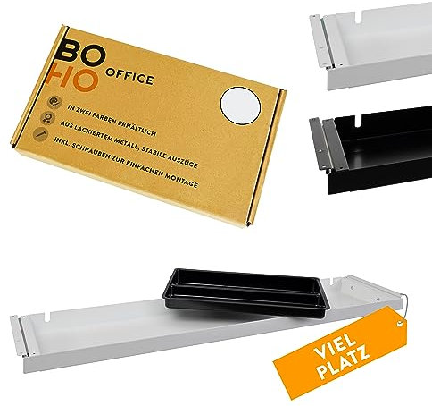 boho office® Schublade „Ultra Pen“, Organizer, Unterbauschublade, Utensilen-Auszug, weiß, extrabreite 85 x 18,5 cm zur Befestigung unterhalb der Schreibtischplatte mit praktischem Einsatz fürs Büro