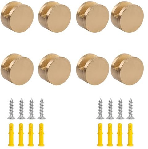 Ykendz Lot de 8 Clips de Miroir Ronds - Fixation Murale en Verre pour Miroir de Commode de 5 à 11 mm d'Épaisseur - Doré