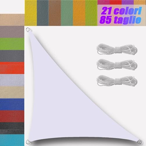 tenda a vela per esterno Triangolare Impermeabile 6x6x8m Protezione Antivento in 200 g/m² PES con Corde tenda parasole da esterno giardino balcone patioattività all'aperto Bianco