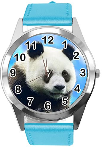 TAPORT Runde Armbanduhr aus blauem Leder für Panda-Fans, blau, Armband