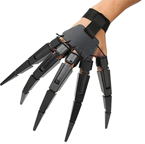 Oreq Halloween Articulated Finger Extension, Flexible Finger Extensions Scary Skeleton Hands Bone Claw Hand Glove, Witch Ghost Toys Fits All Finger Sizes for Halloween Party Cosplay Costume(Right)