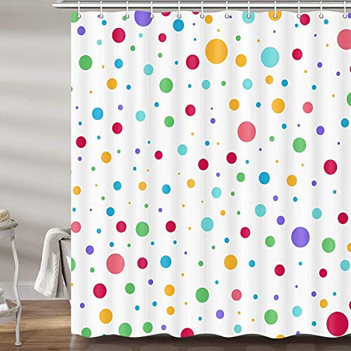 FIBITA Rideau de Douche 180x200 Rideaux Douche Polka Dots Rideau Salle de Bain Lavable Anti Moisissure Géométrique Coloré Rideau Douche Motif Mignon Imprimé DéCoratif Tissu Polyester avec Crochets