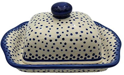 BLUESTAMP Klassische Bunzlauer Keramik Handbemalte Butterdose mit Deckel, Dekor 067-040