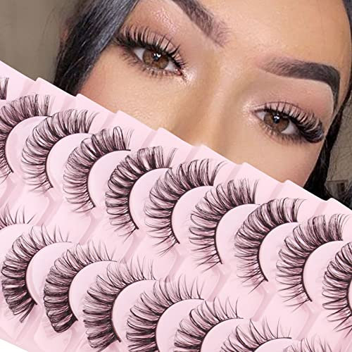 Parriparri Faux Cils Volume Russe Faux Cils Naturel 10 Paires Cat Eye Lashes Russian Strip 3D Russe Cils