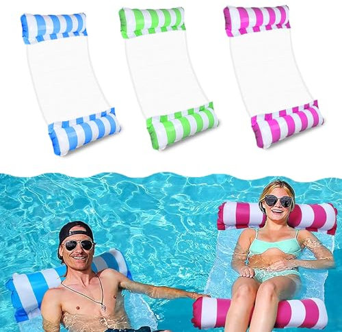 WUBAYI 3er-Set aufblasbare Pool-Hängematte - 4-in-1 Schwimmfloß für Erwachsene & Kinder (Blau, Rosa & Grün) - Wassersessel für Pool, See und Strand
