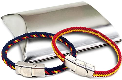 Hispapiel Pack 2 pulseras bandera de España. Talla única. Se puede cortar y adaptar la medida. Pulsera hombre caballero (Cordón)