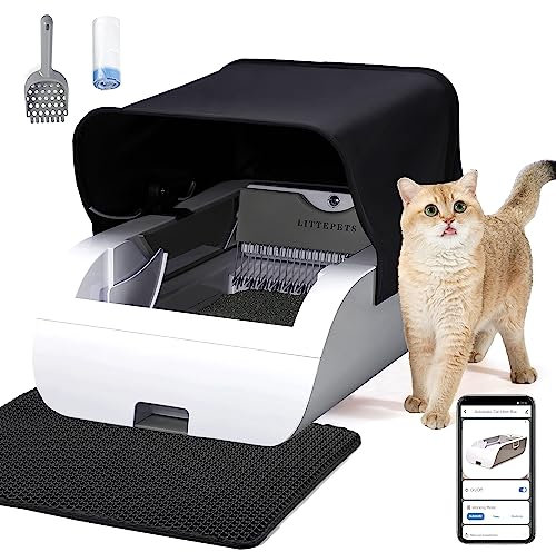 Bandeja higiénica Arenero para Gatos Autolimpiable, Bandeja higiénica grande automática para gatos con capucha, Caja higiénica robótica para gatos con control APP y revestimientos de bandeja higiénica