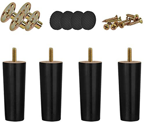 XineYuor Pieds de Meuble en Bois,4PCS Noir Pieds de Canapé Bois Massif,Pieds de Canapé de Rechange,Pieds de Meubles pour lit, Placard,Banc,Meuble TV,Armoire avec Accessoires (8cm/3.14'', Black)