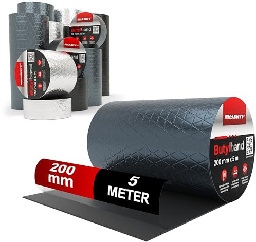 Wasserdichtes Klebeband Butylband I 200mm*5m Anthrazit hochwertig selbstklebend mit Aluminiumfolie I Butyl-Tape alterungsbeständig korrosionsbeständig UV-beständig