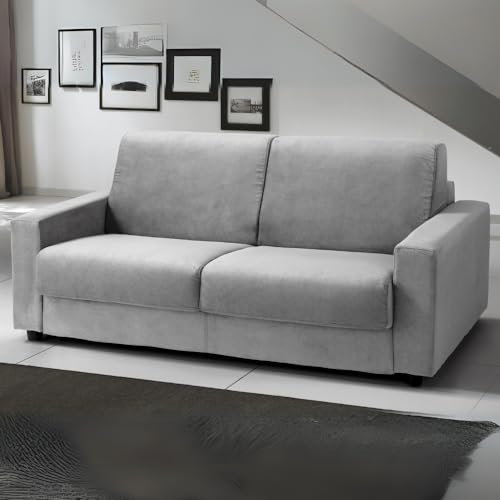 Dafne Italian Design - 3-Sitzer-Sofa (204 x 95 x 90 cm), Doppelschlafsofa mit Matratze, 3-Sitzer-Sofa mit Klappe, hergestellt in Italien (hellgrauer Stoff)