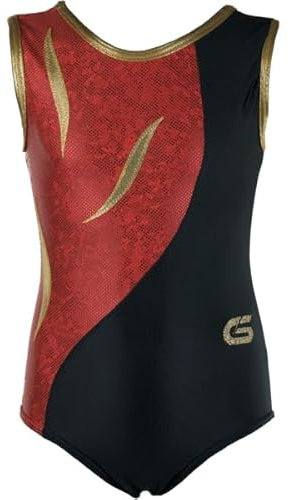 GETTY-SPORTS Turnanzug Anna ohne Arm für Mädchen/Damen (black/red/gold) Größe 38