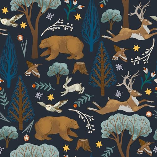 VEELIKE Papier Peint Jungle Papier Peint Fleur Bleu Vintage Papier Peint Feuilles Tropicales Ours Cerf Arbres Papier Adhésif pour Meuble Papier Peint Adhesif Decoratif Chambre Salon 44.5cm×300cm