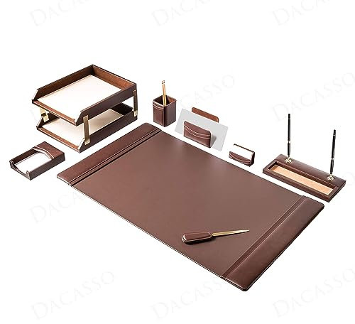 Dacasso Luxuriöses Schreibtischzubehör-Set aus Leder, Schokoladenbraun, 10-teiliges Executive-Schreibtisch-Dekor, 86,4 x 50,8 cm, Lederunterlage und Organisationszubehör