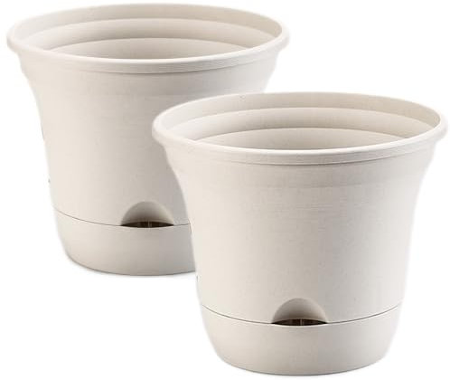 Olly & Rose Lazy Planters - Selbstbewässernder Pflanztopf Elfenbein - Großer Pflanztopf - Innen & Außen Blumentopfe Übertopf Set (2 x 35cm)