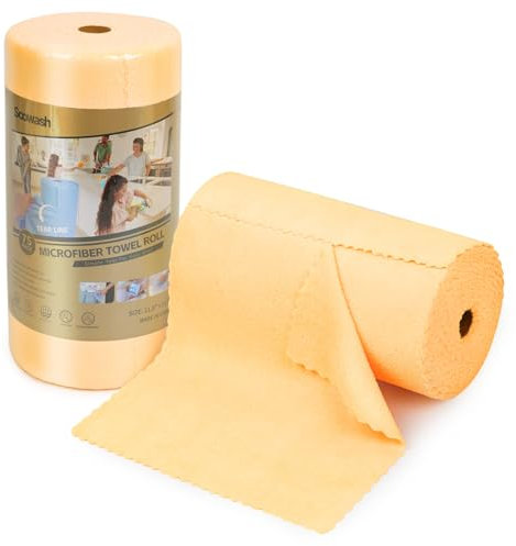 SOOWASH Microfiber Cleaning Cloths Roll, 75 Pack Tear Away Microfiber Towels Roll, 12 x 12 Lint Free Rags, Reusable Cleaning Cloths, Washable, Scratch Free,Ultra Absorbent Dish Rags(Orange)