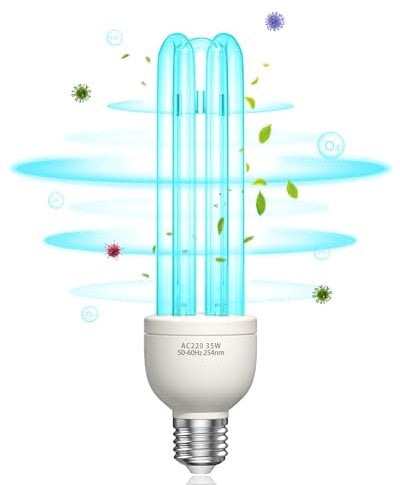 BrightArk UVC Germicidal Lamp UV Light Bulb 35W 254nm E27 with Ozone UVC Strong Sterilisation and Disinfection AC220-240V Perfect for Kitchen, Bedroom, Living Room, Office and School Fresh Air(1 Pcs)