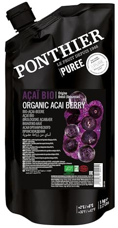 Ponthier BIO Acai-Frucht-Püree - 1x 1kg - Püree aus Acai-Beeren aus dem Amazonas, frei von Farb- und Konservierungsstoffen, für Acai Bowls, Acai Smoothies, Eis, Dessert, Porridge (1er)
