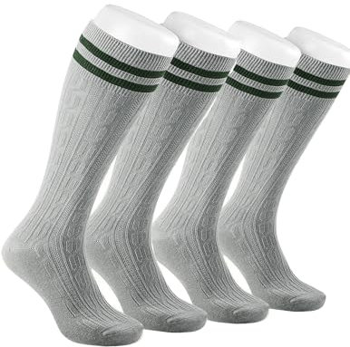 AVAYUU 2 Paar Herren Trachtensocken Lange Kniebundstrümpfe Gestreifte Trachtenstrümpfe Baumwoll Zopf Kniebund Socken Landhausstil Meliert Kniestrümpfe Komfortbund & ohne Naht Gr. 40-46 Grau x2