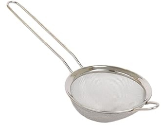 Argon Tableware Stainless Steel Sieve 10cm - Fine Mesh Strainer for Baking, Flour, Pasta, Rice, Vegetables & Grains - Durable Kitchen Colander with Handle - Dishwasher Safe Cooking Utensil