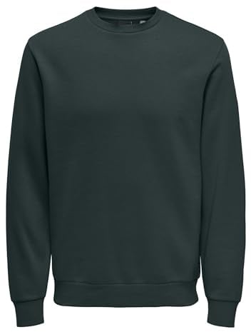 Herren O&S Basic Sweatshirt Regular Fit Pullover Langarm Jumper Sweater Shirt ohne Kapuze ONSCERES, Farben:Grün-4, Größe:L