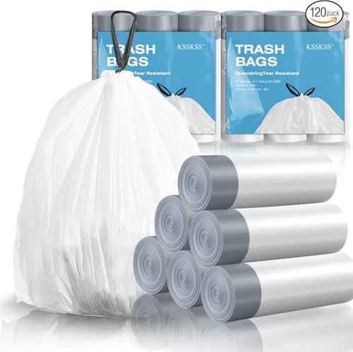 KSSKSS KSSKSS Lot de 120 mini sacs poubelle avec cordon de serrage pour la maison, le bureau, la cuisine, la salle de bain, la chambre à coucher