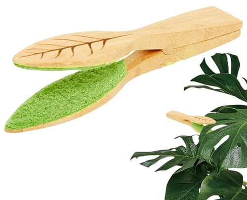 23cm Brosse De Nettoyage De Feuilles Pour Plant, Pinces De Nettoyage En Forme De Feuille, Pince De Nettoyage Pour Feuilles Avec Manche En Bois Et Peluches, Leaf Cleaning Tongs