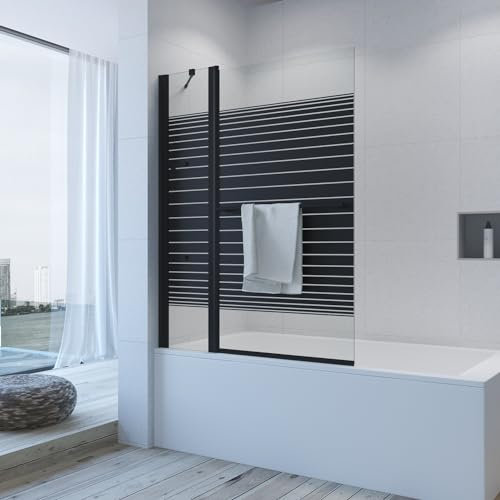 AQUABATOS pare baignoire noir 110 x 140 cm paroi de douche 1pcs avec porte-serviettes Paroi de douche en verre de sécurité 5 mm transparent avec NANO Revêtement, rotation à 180°