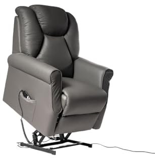 Sime FR-P2 ANPASSBAR relaxsessel elektrisch Vertikal, 2 Motoren, unabhängig verstellbare Rückenlehne, Fußbrett 2 Räder Flauschige Sitzhöhe 10 cm verstellbar Leder seniorensessel Grau