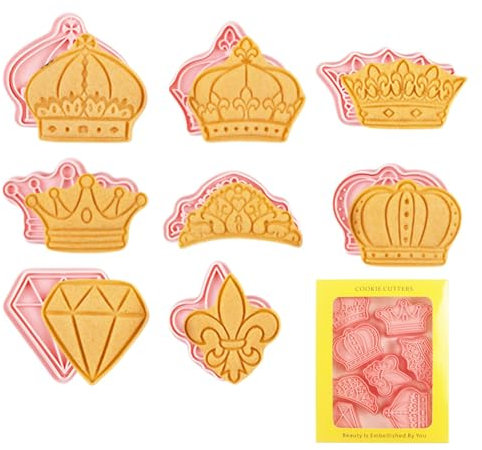 Kronen-Ausstechformen, 3D-Kronen-Ausstechformen-Set | Prinzessin Krone Ausstecher 3D-Stempel Keksformen,8 Stück Cartoon-Spaß-Plätzchenform, Fondant-Ausstechformen, Backformen, Kronen-Präge-Ausstechfor