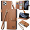 VEEMOS Zipper Wallet Case for Apple iPhone 11 Pro Phone Case with Purse Card Holders RFID Blocking Leather Flip Case Book Cover Wrist Strap Women - Brown