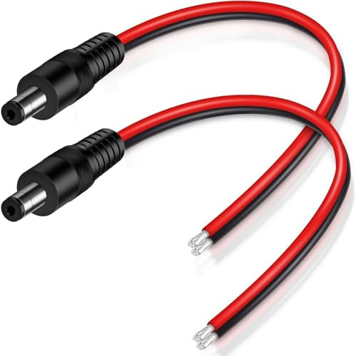 RUNCCI-YUN 2PCS 14AWG 5.5 X 2.1mm DC Alimentation Pigtail Cables,12V 10A DC d'alimentation Connecteur pour Vidéo Surveiller CCTV Caméra Câble LED Strip Connecteur DC(0.3m)