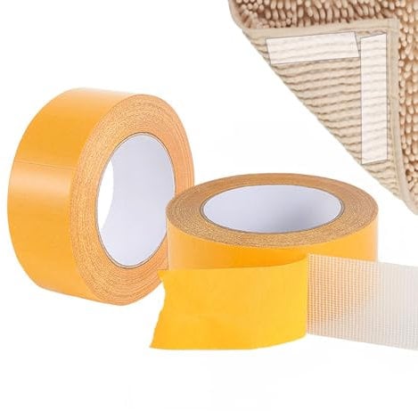2 Pcs Heavy Duty Double Sided Carpet Tape, 50mm x 20m Clear Fabric Tape, Non-Slip Rug Gripper for Hardwood/Tile/Laminate Floors, Strong Adhesive for Clothes & Rugs, Residue-Free Removal