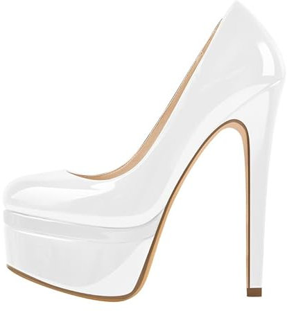MissHeel Damen Doppel- Plateau Pumps High Heels mit Elegantem Stiletto Absatz Weiß Lack 36 EU