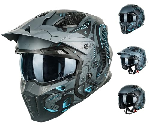 ILM Motorradhelm Motocross Jethelm Damen Herren Z302 | ECE22.06/DOT geprüft, abnehmbarer Kinnschutz,getöntes Visier, ABS-Schale