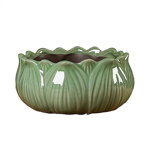 Pots de fleurs Les pots de fleurs peuvent être remplis d'eau Pots de fleurs en céramique Hydroponiques Grands pots de fleurs rétro en forme de lotus Pots de plantes en cuivre / Bol de lys / Plantation