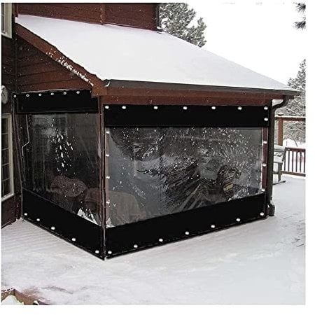 Waterproof Outdoor Curtain for Gazebos Balcony Pergola 3.5x2.5m Transparent PVC Panel with Eyelet Black Color 0.5mm Thickness