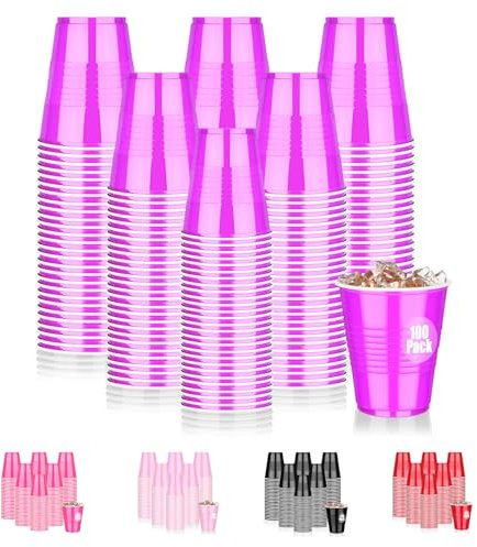 Dualshine Confezione da 100 bicchieri di plastica viola da 350 ml, bicchieri usa e getta per feste, bicchieri resistenti, bicchieri per liquori, lauree, per matrimoni, compleanni, birra, gusti, snack,