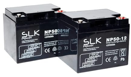 SLK Power Mobility Scooter AGM Battery Pair of 2 x 12v 50ah Reliable And long Lasting Replacement Batteries For Electric Scooters And Wheelchairs