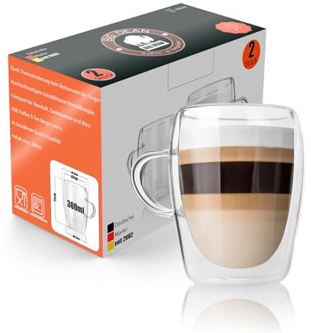 BigDean 6 Stück doppelwandige Latte Macchiato Gläser mit Henkel 300 ml – hochwertige Teegläser in Geschenkverpackung