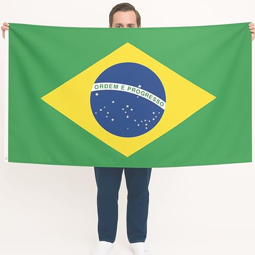 Bandera brasileña grande 90 x 150 cm – Bandera oficial de Brasil en 100% poliester de 100D o 90 g/m² para celebraciones y decoración Interior y Exteriores – perfecta para la selección brasileña 2026
