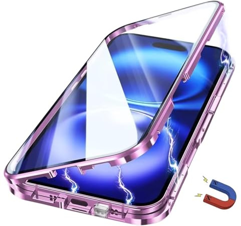 Yoursea Case for iPhone 12 Pro Max,Magnetic Adsorption Metal Bumper 360 Degree Full Body Protection Front and Back Tempering Glass Cover with Safty Lock for iPhone 12 Pro Max Purple
