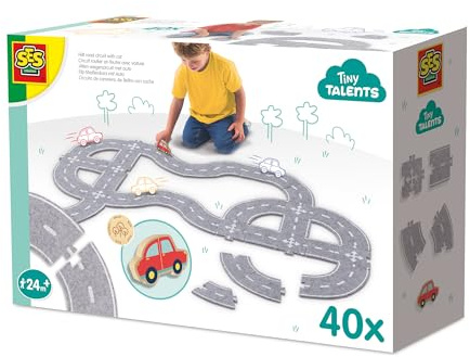 SES Creative 13152 Felt Road Circuit 40pcs with Car - Creative Play Set for Kids Aged 24 Months+ - Build and Personalize Your Own Road Network with 8 Straight Pieces