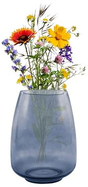 Point-Virgule Vase, deko Wohnzimmer, blumenvasen aus Glas, wunderschön, blau, 18.5x24.5cm