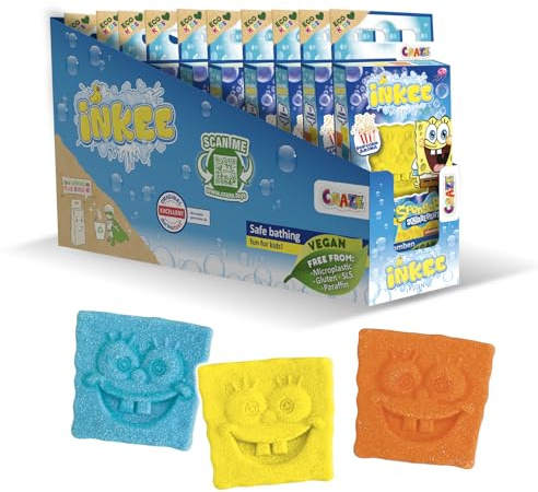 INKEE 30x SpongeBob Badebomben Kinder - Badekugeln Set mit Popcorn-Duft | Pflegendes Mandelöl für zarte Haut - 3 Farben im 30er Pack XXL - Ideal als Adventskalender Füllung