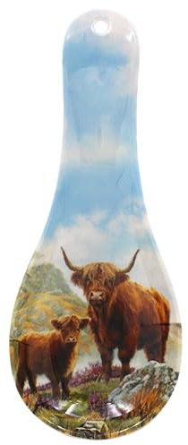 The Leonardo Collection Highland Cow Spoon Rest by Macneil Studios | Porcelain Cooking Utensil Holder with Highland Cattle Design | Rustic Farmhouse Style | Elegant Kitchen Accessory